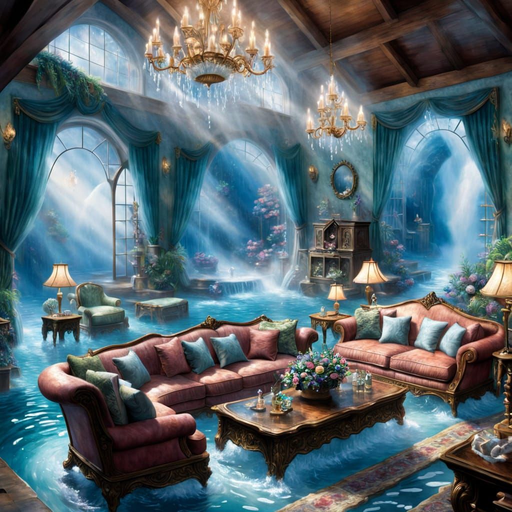 Ethereal Living Room Made of Water and Mist