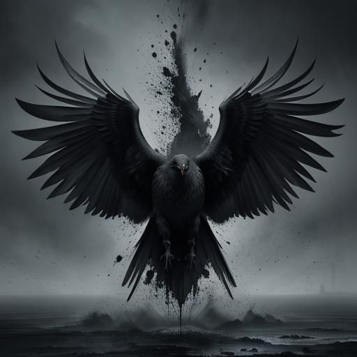 Dark Blackbird in Watercolor Splash Art