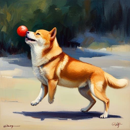 Shiba Inu playing catch