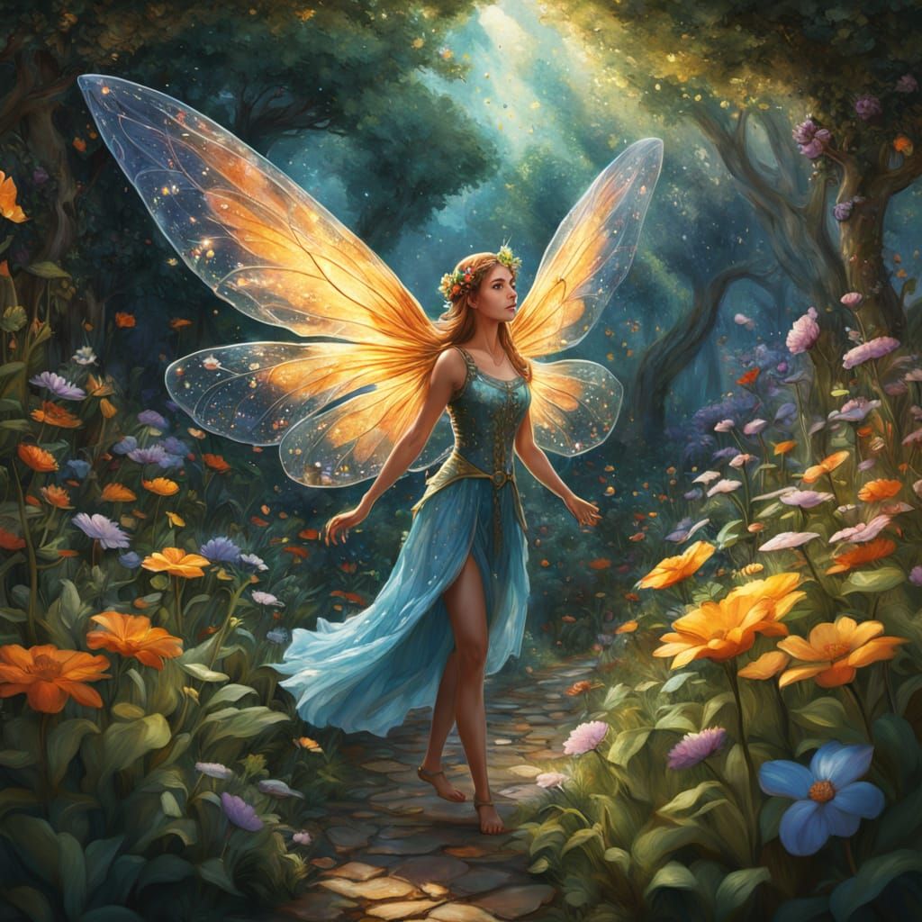 Fairy in Crystal Garden: Fantasy Concept Art