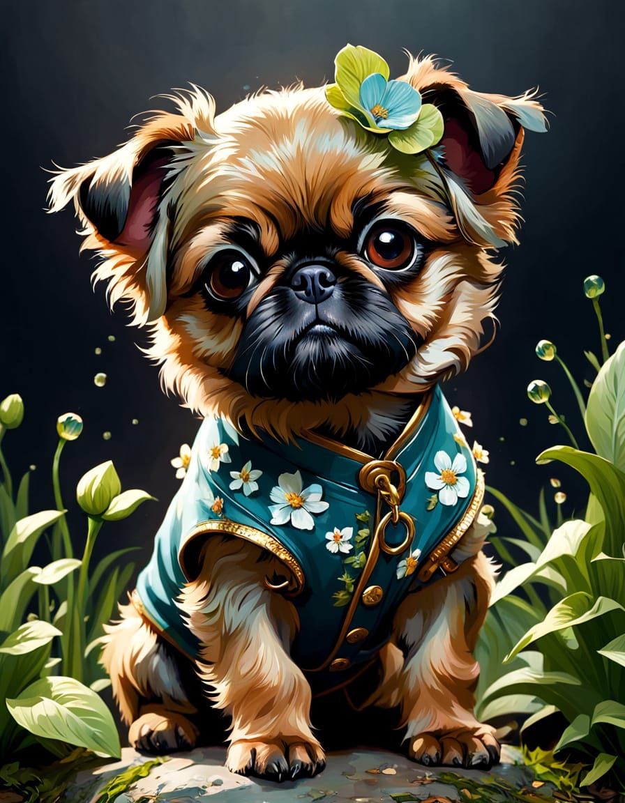 Charming Springtime Canine in Digital Painting Style