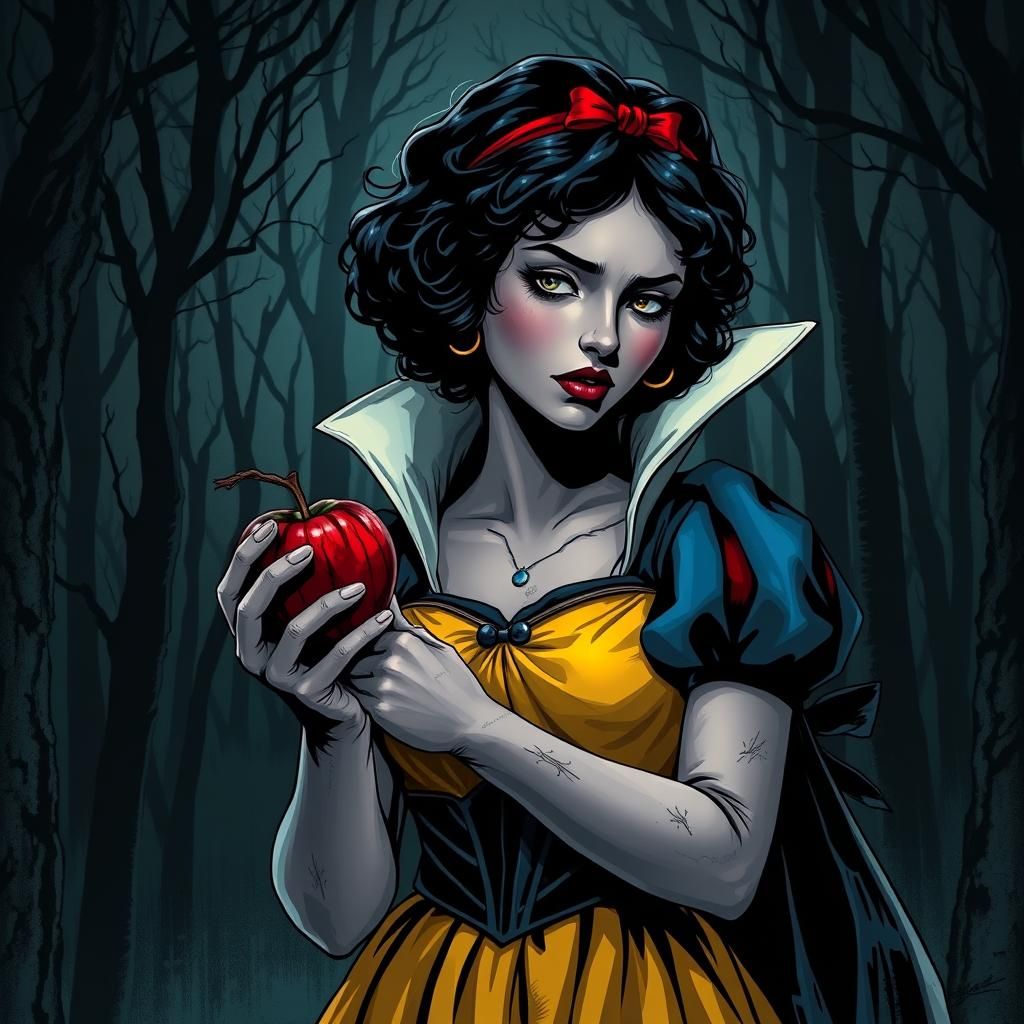 Dark Snow White with Poison Apple, in Comic Book Style