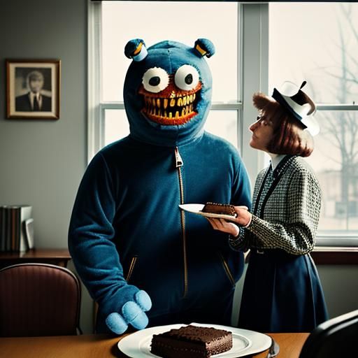 Vintage Monster Offers Brownies: Photorealistic Fine Detail