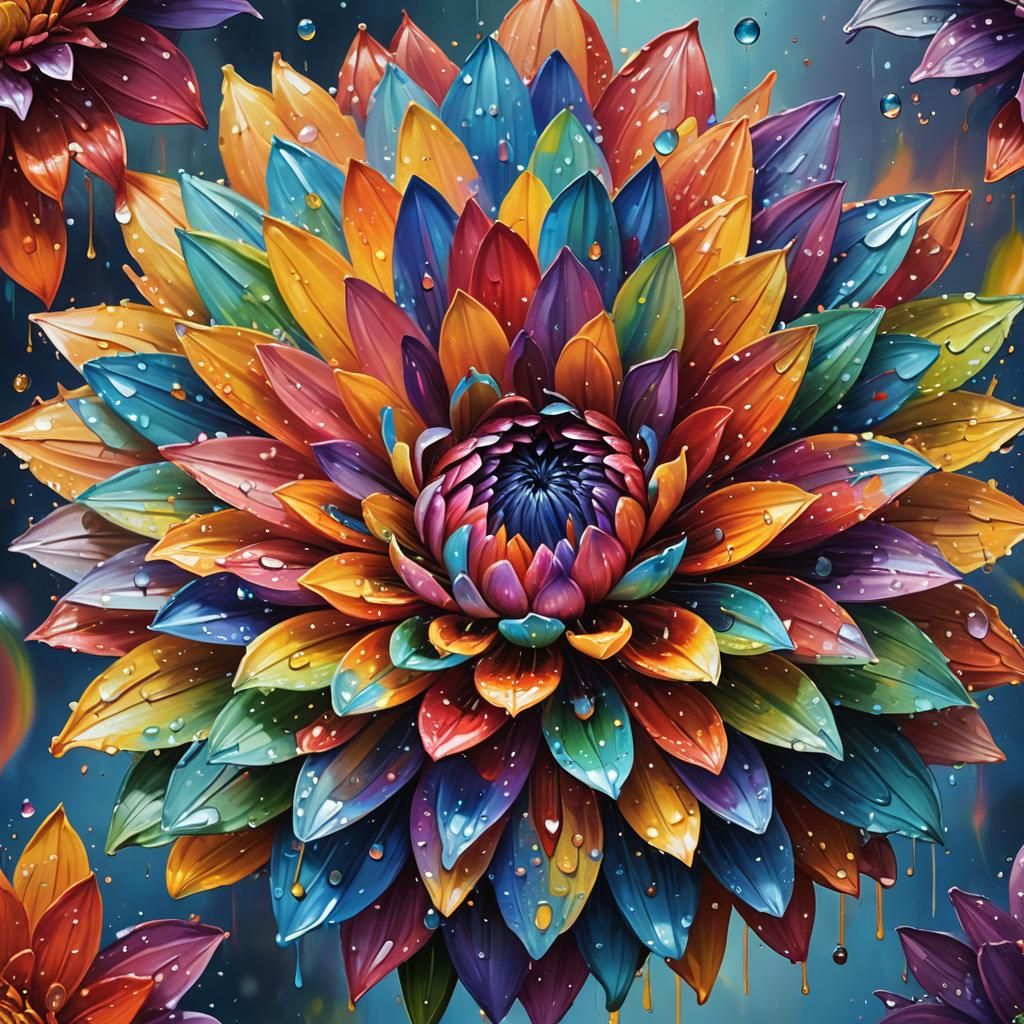 Rainbow Flower in Realistic Oil Painting Style