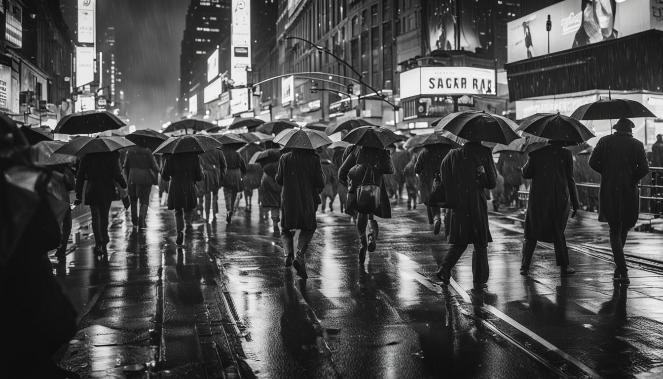 Rainy New York Street Scene in Black and White