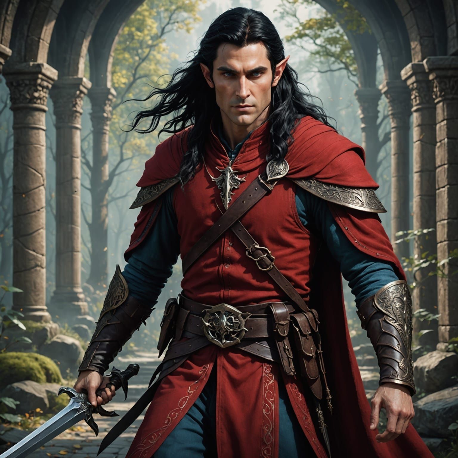 Regal Elf Warrior in Deep Fantasy Landscape
