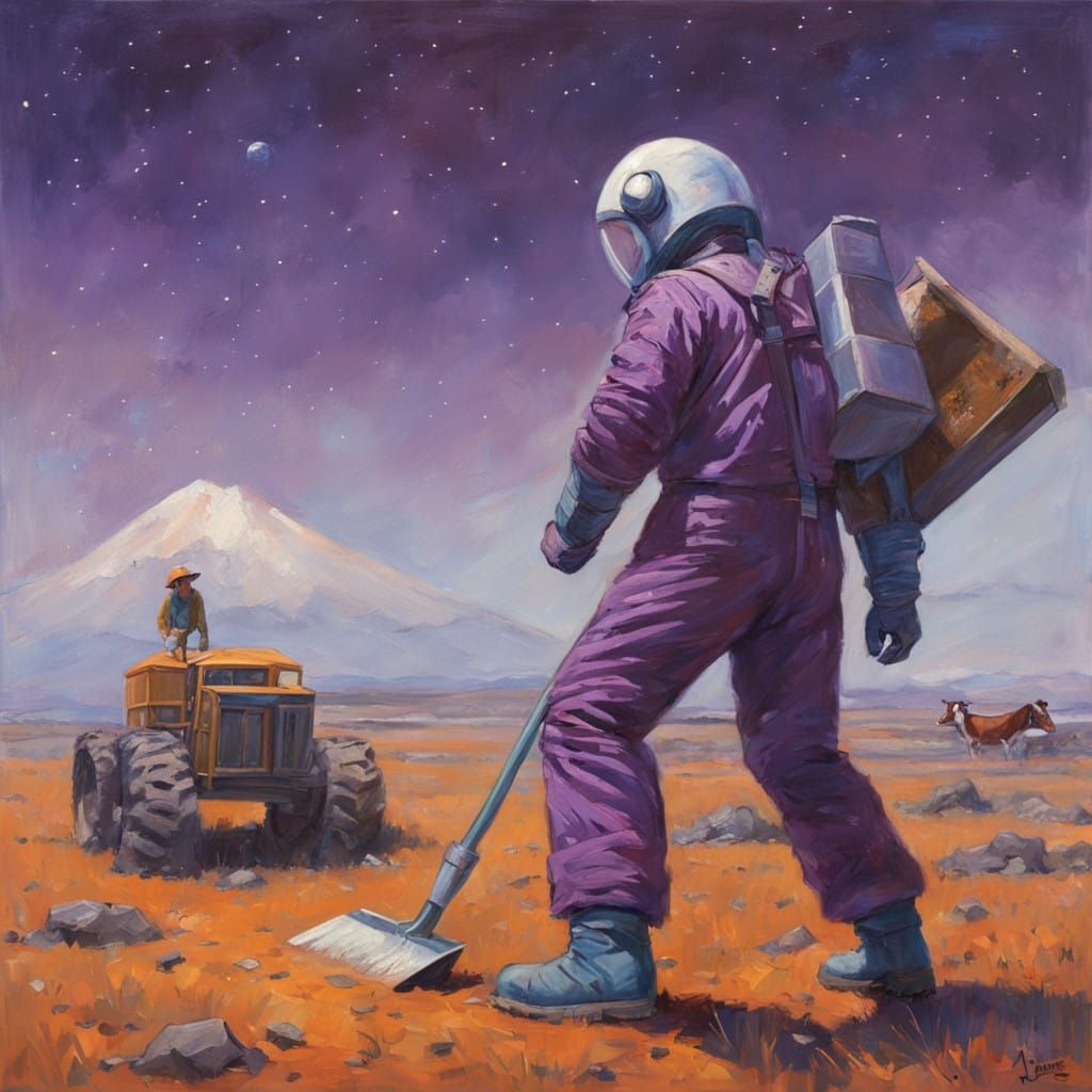 Farmer of Tomorrow in Retro-Futuristic Oil Painting