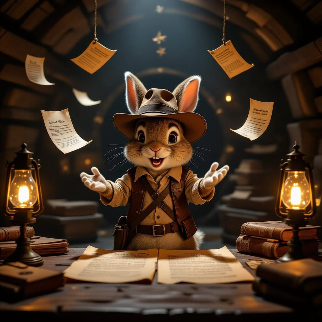 Adventurous Rabbit Explorer in Secret Chamber