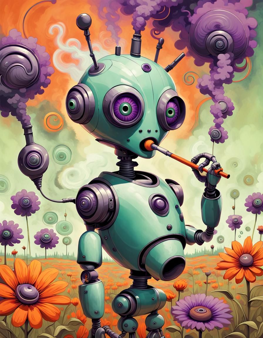 Whimsical Retro-Futuristic Robot Illustration