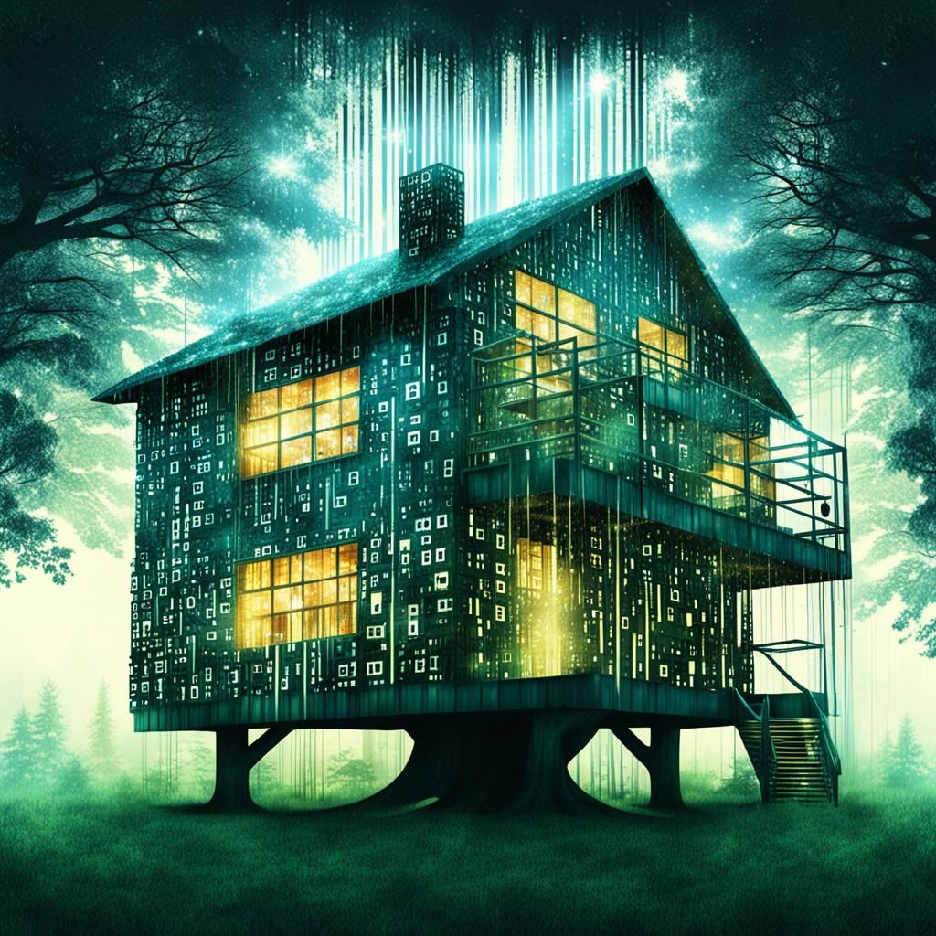 Treehouse in Matrix Style Digital Art