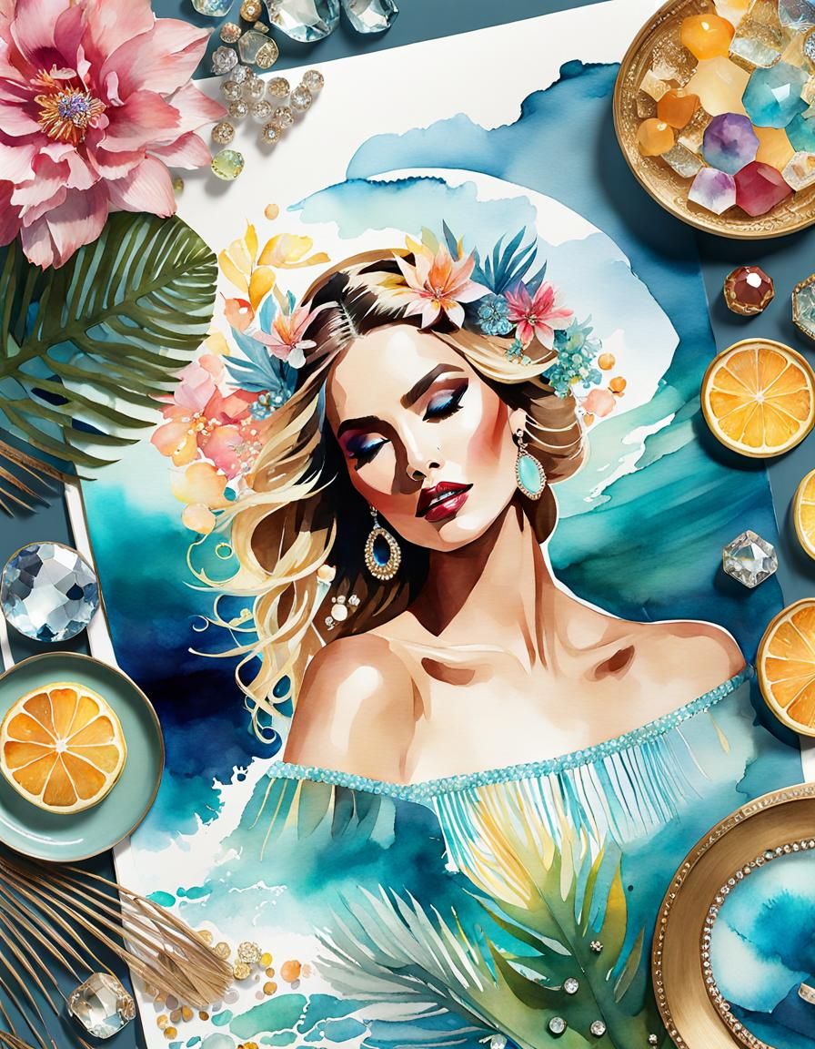 Bohemian Ocean Fantasy in Watercolor Style