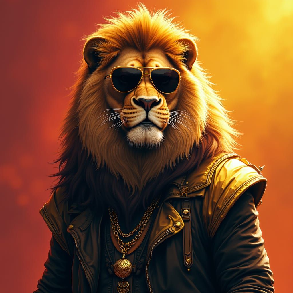 Majestic Lion in Gold and Black Matte Painting