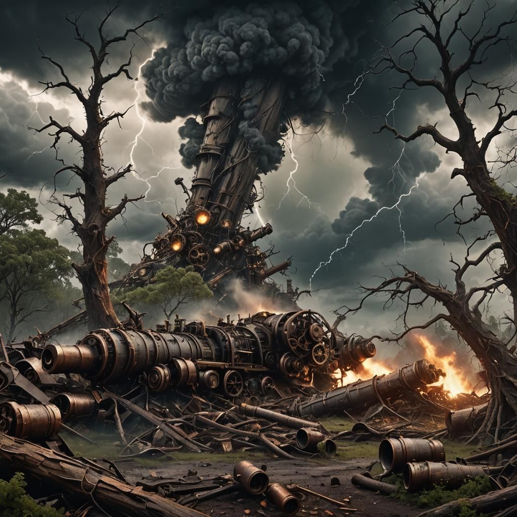 Steampunk Tornado Rips Through Forest: Disaster Art