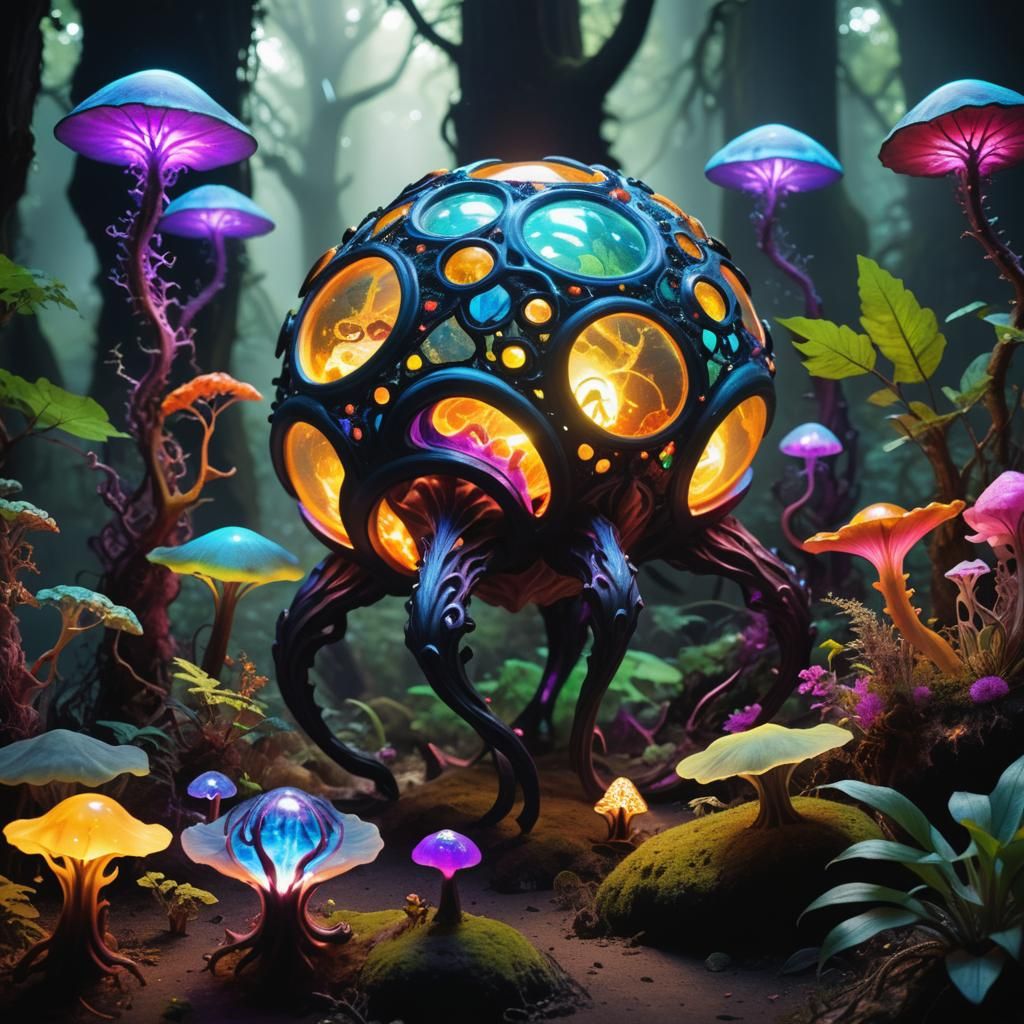 Surreal Otherworldly Creatures in a Glowing Maximalist Biome