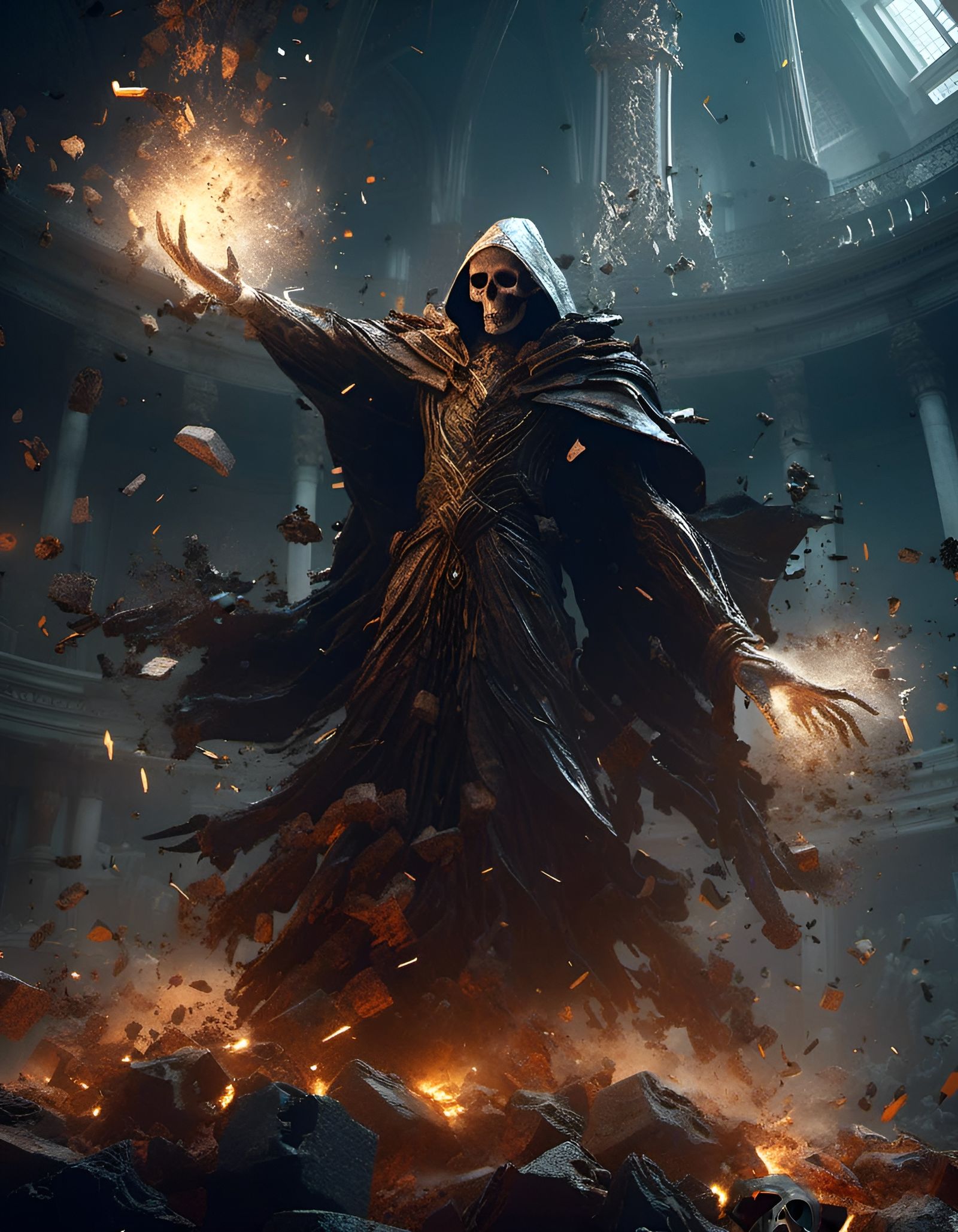 Warlock Casting Stone Spell, Dark Fantasy Art