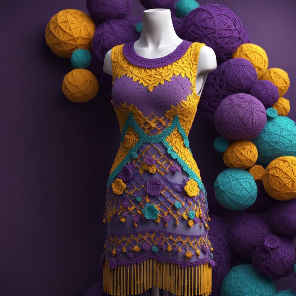 Elegant Knit and Crochet Dress in Fantasy Art Style