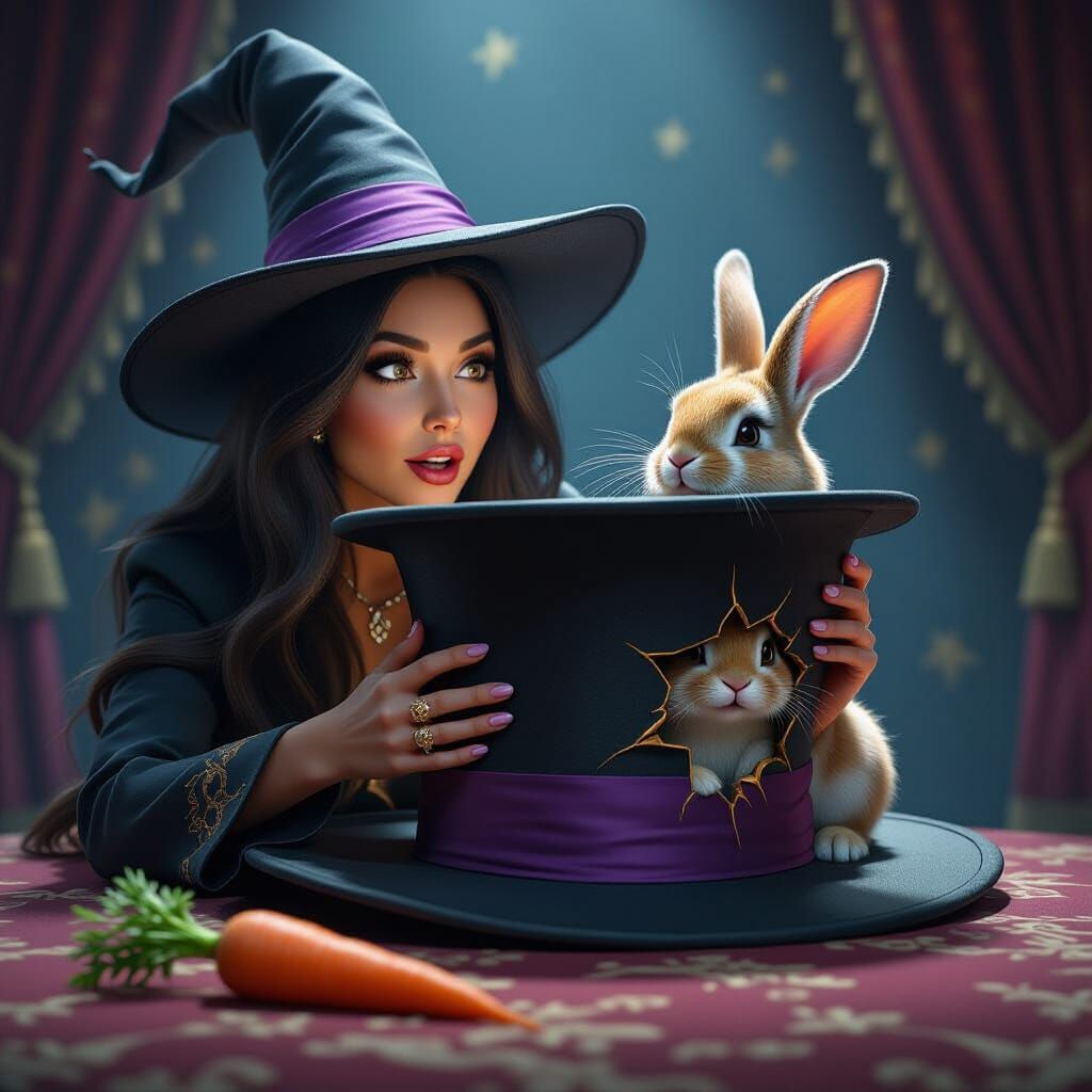 Magician Surprised as Rabbit Escapes Top Hat