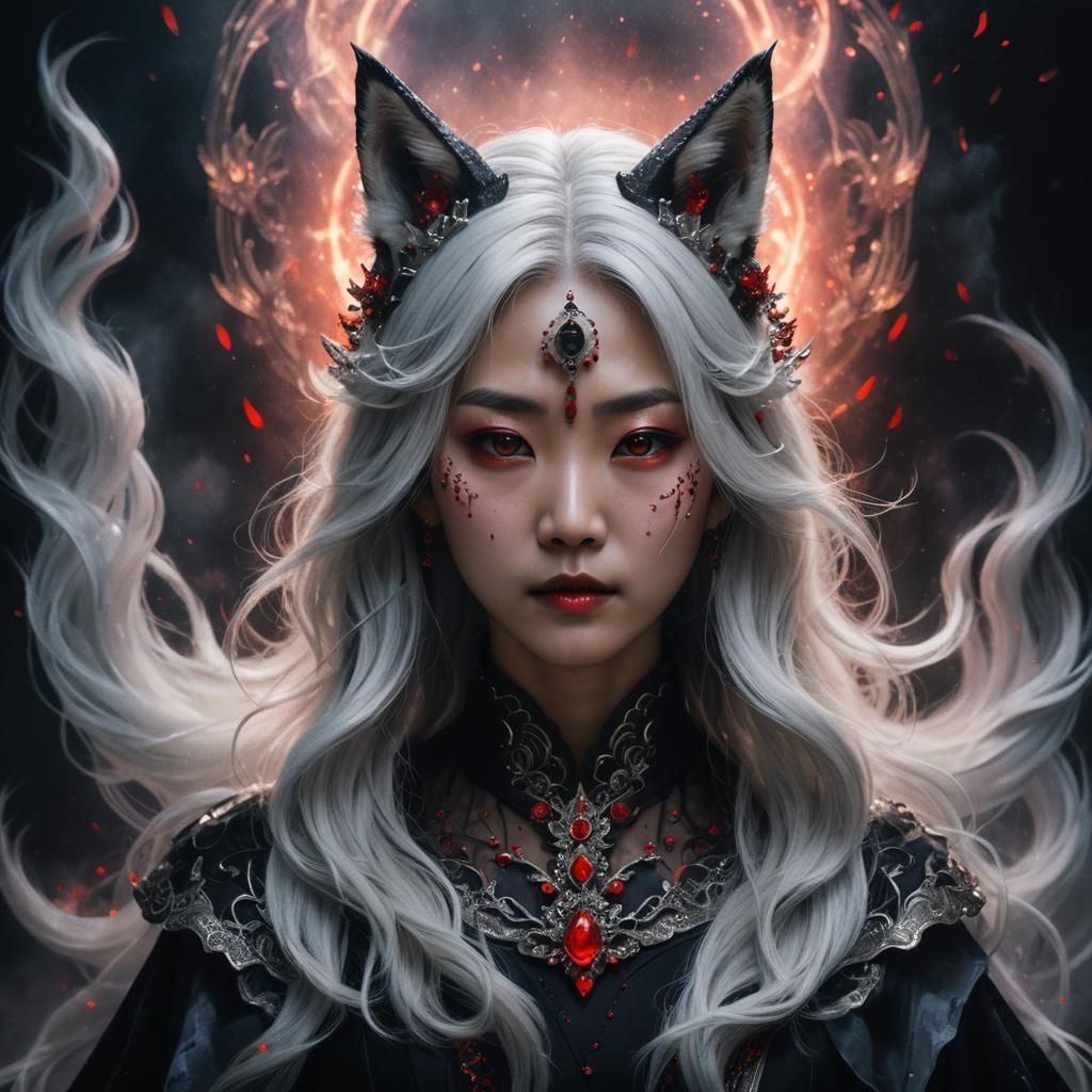 Korean Vampire Queen with Silver Hair in Dark Fantasy