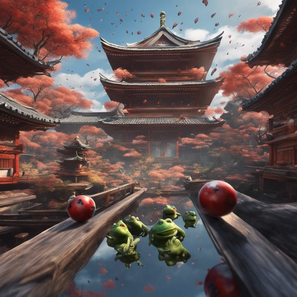 Ninja Bowling at a Frog Under Pagoda