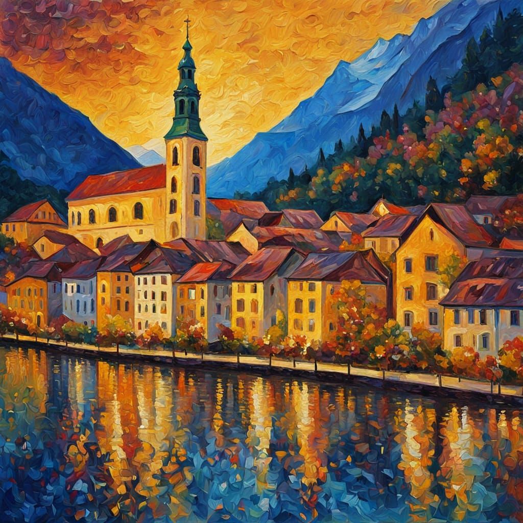 Innsbruck Church in Expressionist Oil Painting Style