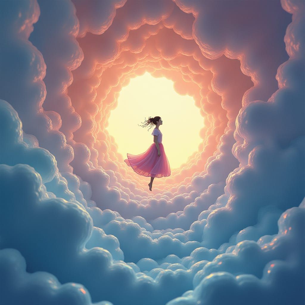 Dreamlike Figure in Iridescent Vortex