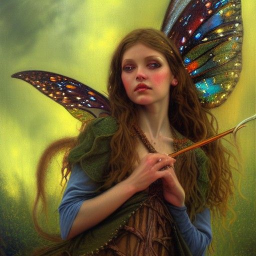 Fairy Witch in Oil Painting Style, Hyperdetailed