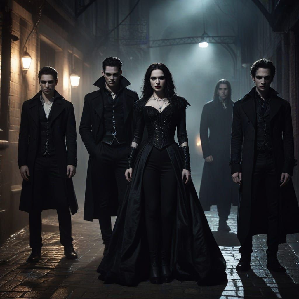 Gothic Vampires in Dimly Lit Alleyway