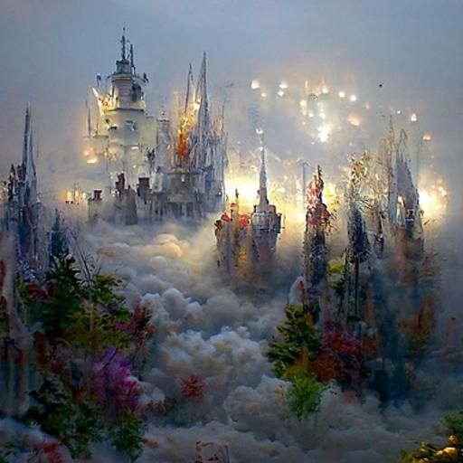 Fantasy Fairy Castle Emerging From Mist