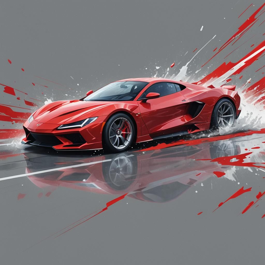 Red Sports Car in Desert, Digital Art