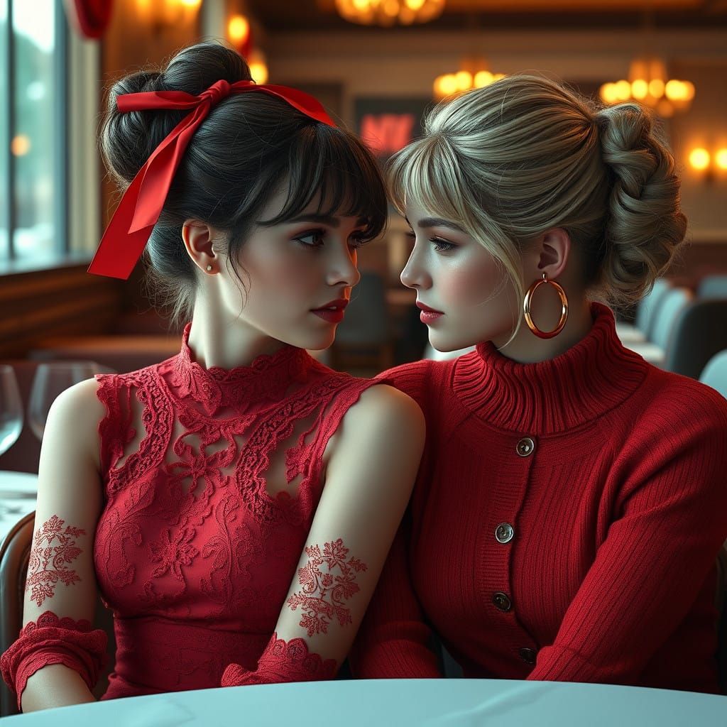 Romantic Women in Red, Elegant Date Night