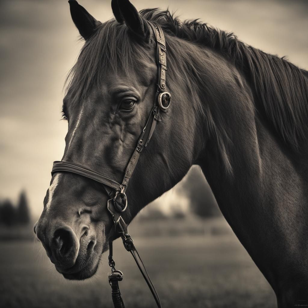 Dramatic Horse Portrait in Retro Style