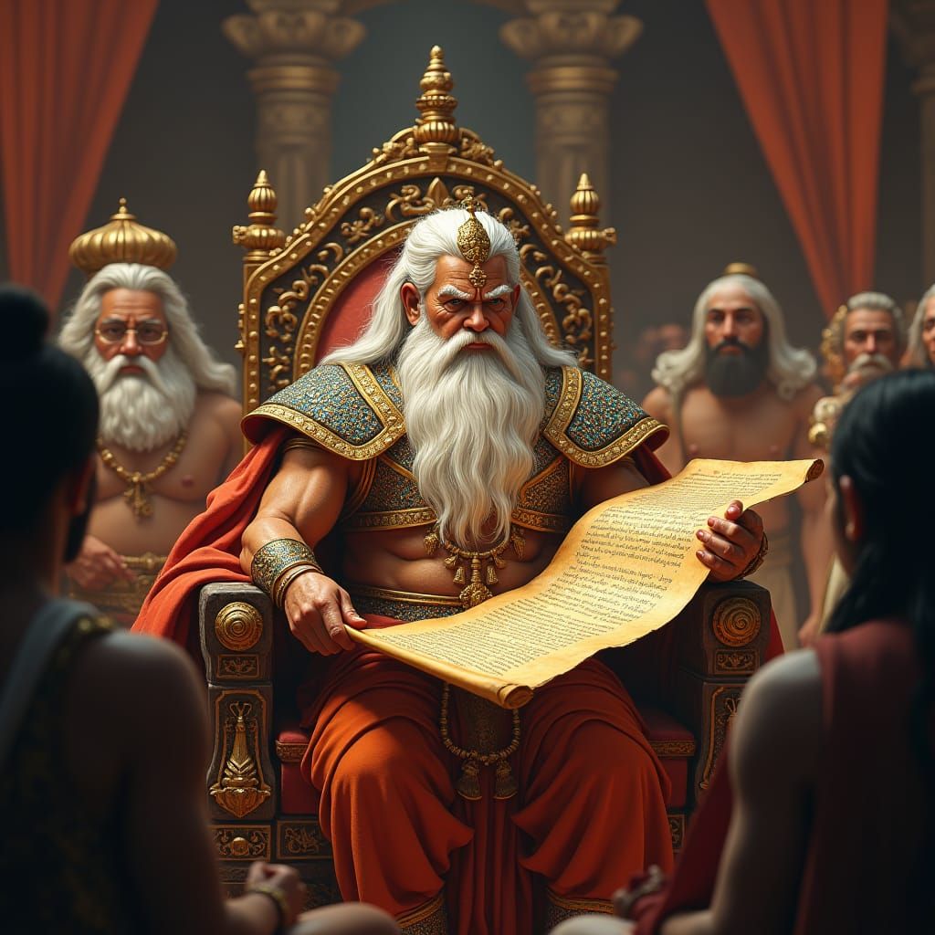 Bhishma Reading Scroll in Royal Court