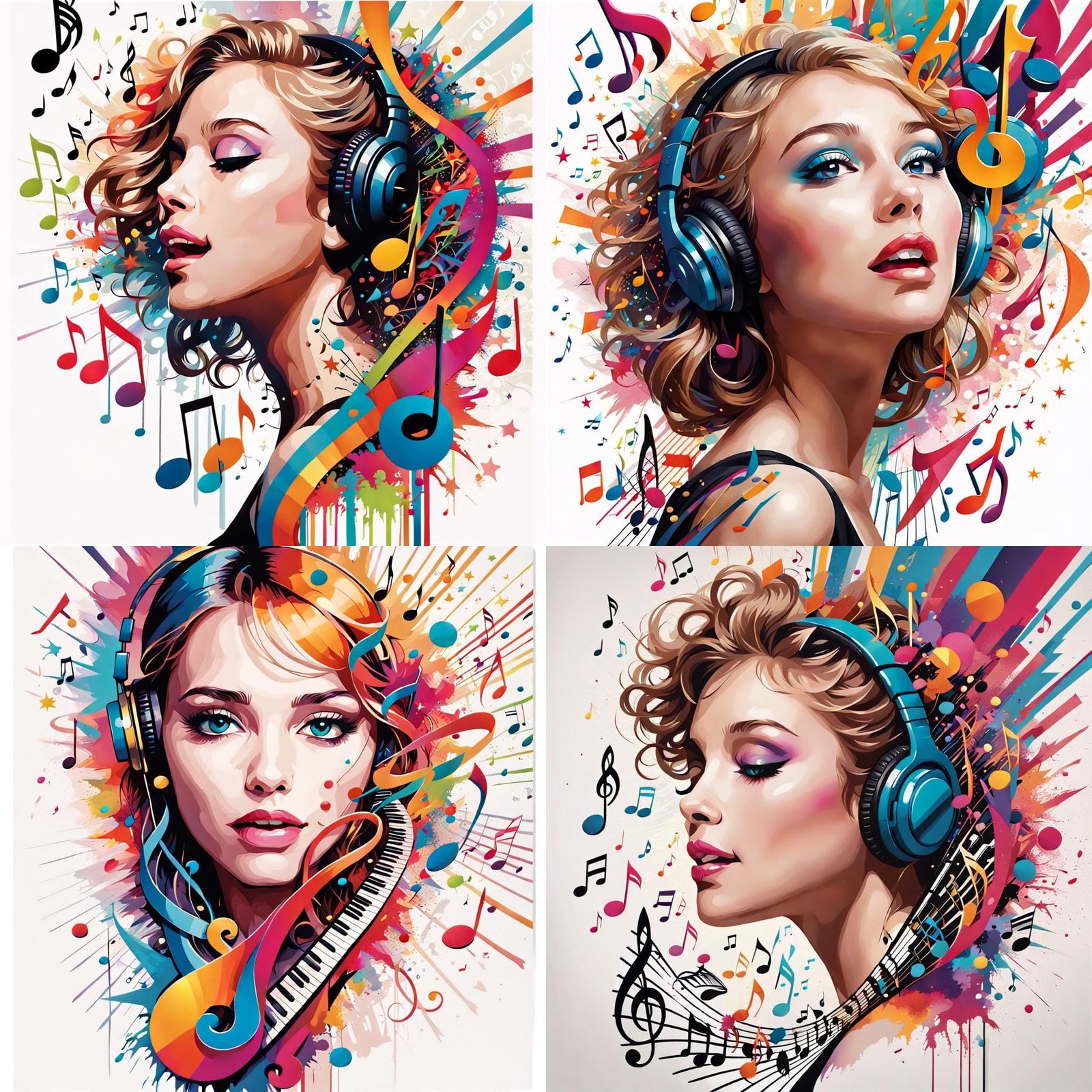 Pop Art Portrait with Music Notes Explosion