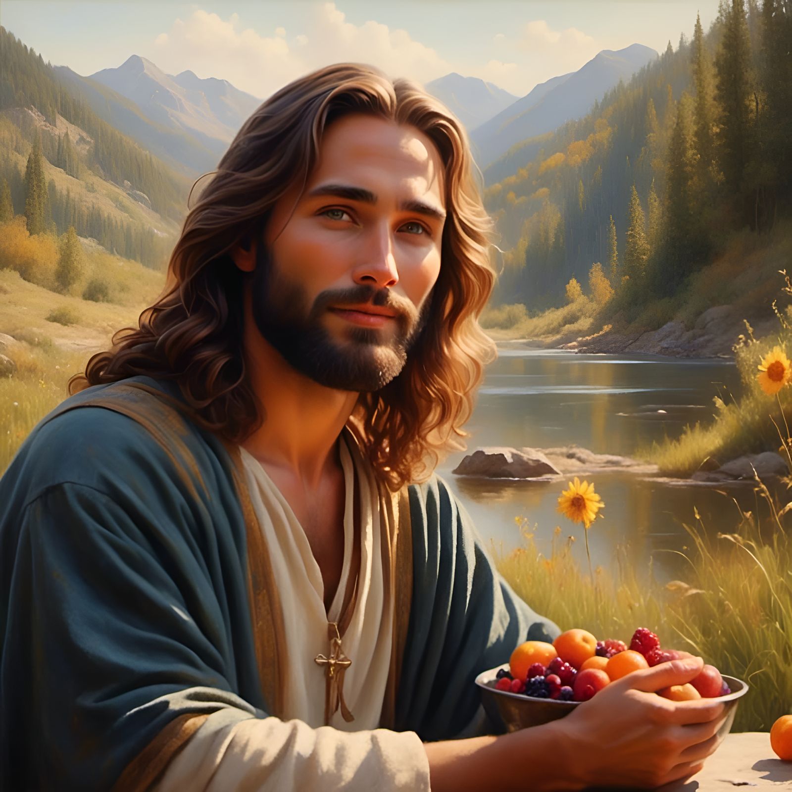 Peaceful Jesus Portrait on a Sunny Day