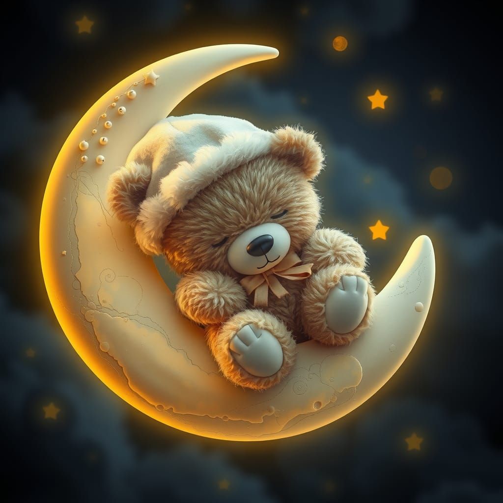 teddy bear sleeping on the half moon
