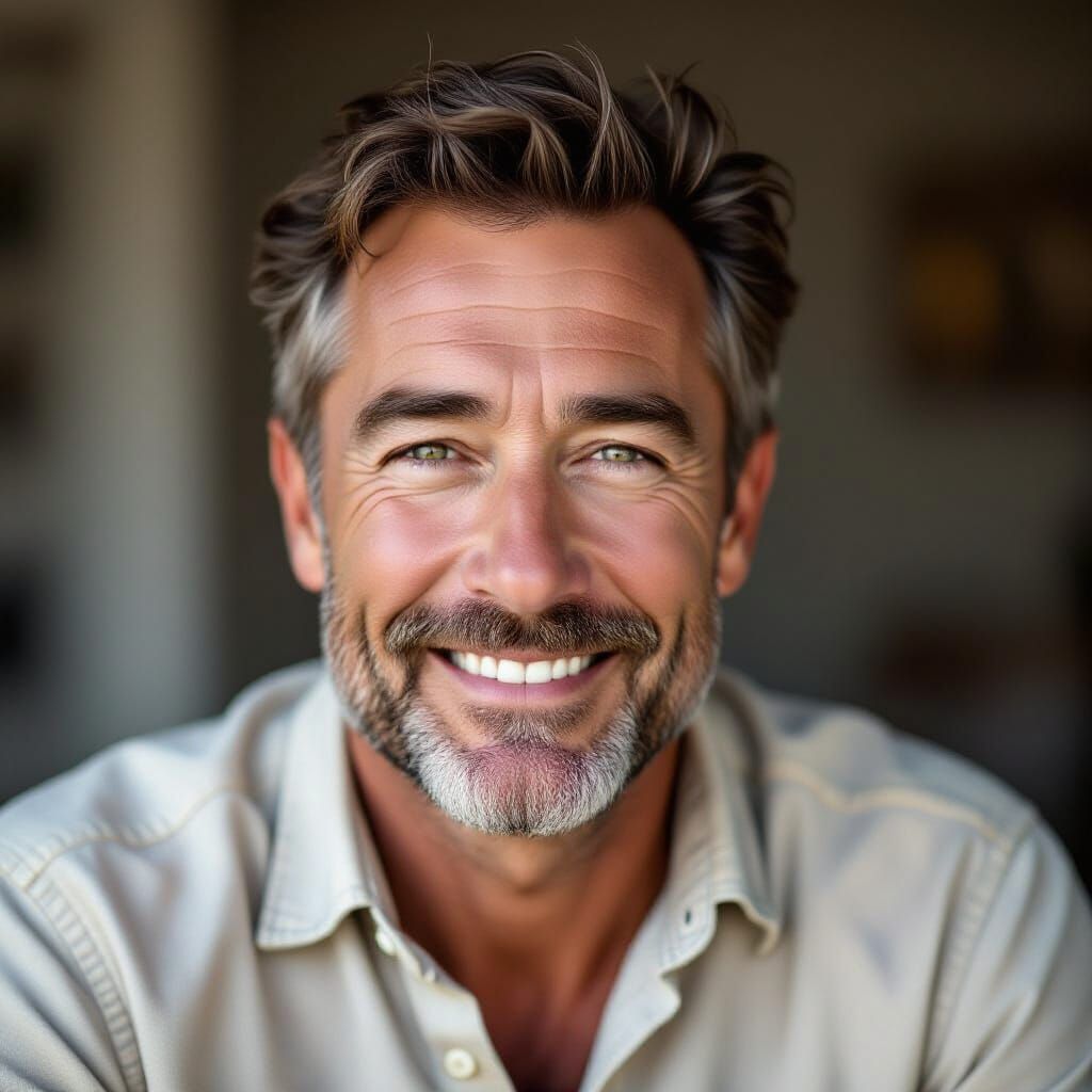 Realistic Close-Up Portrait of a Smiling Middle-Aged Man