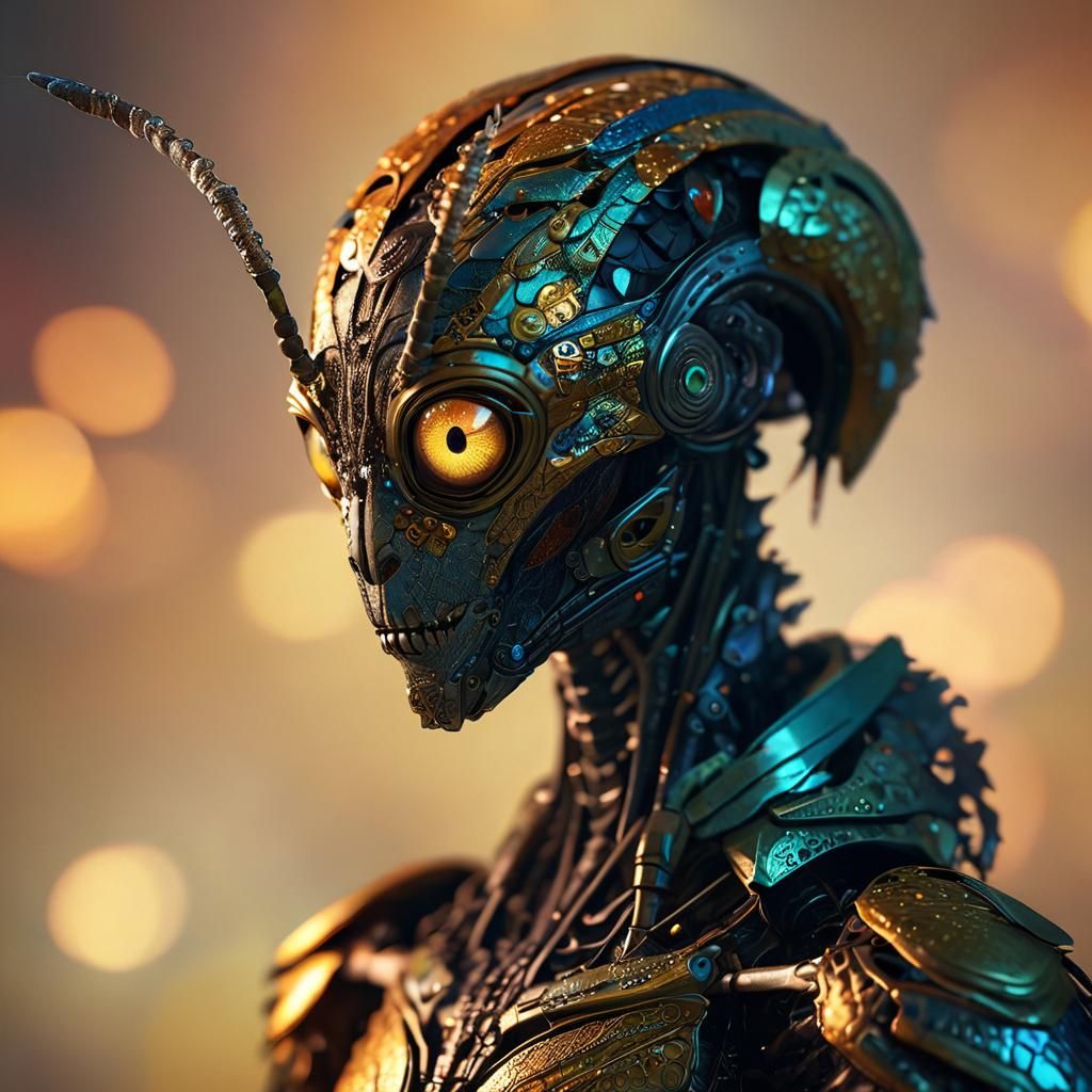 Insect People Portrait with Iridescent Exoskeleton