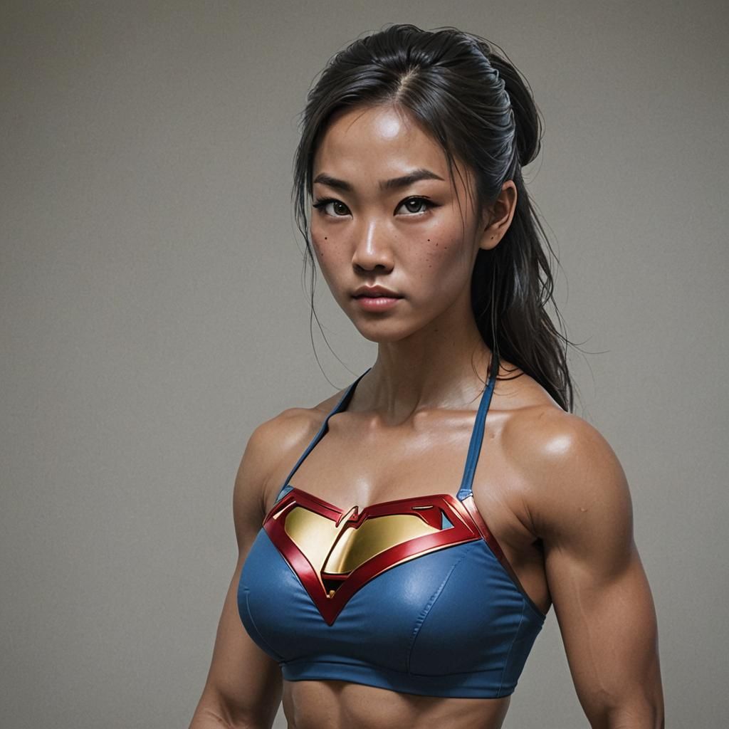 Supergirl Bodybuilder in Retro Garage: Photorealistic 8K