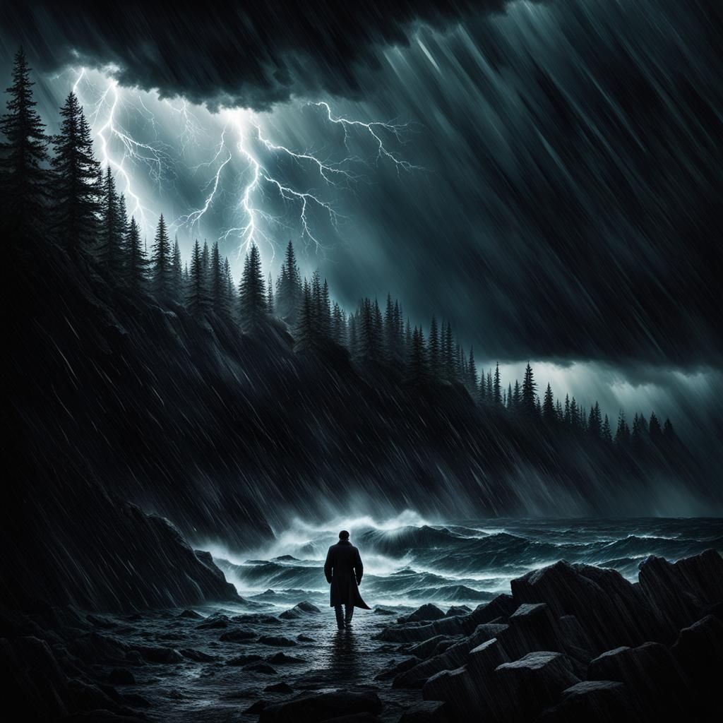 Person Walking Through Storm with Head Held High