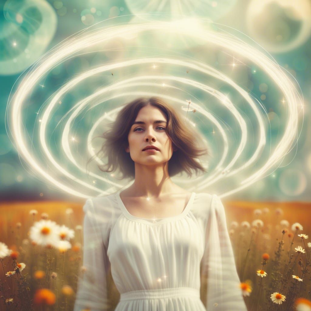 Ethereal Woman Portrait in Electric Liminal Space