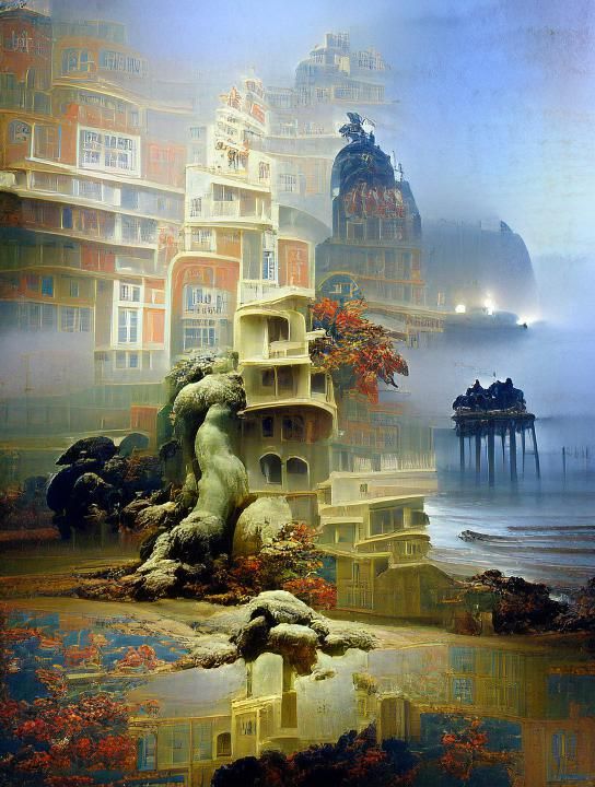City in Seaside Fog: Brutalist Baroque Architecture