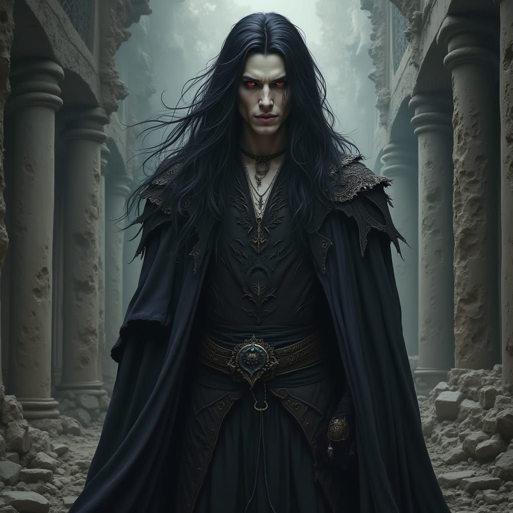 Mysterious Half-Elf Vampire in Ancient Ruins