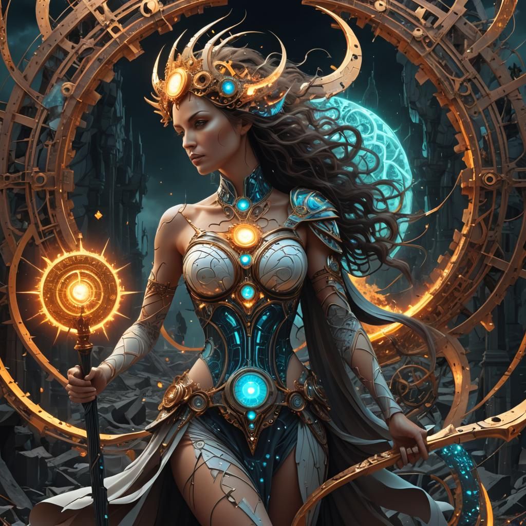 Goddess in Clockwork Hellscape Ruins