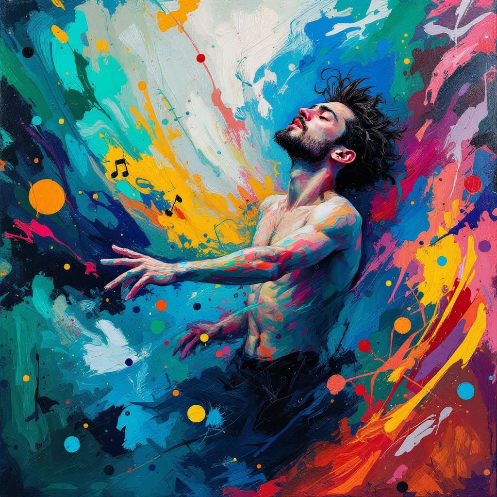 male move to a different beat. neo-impressionism expressionist style oil painting, smooth post-impressionist impasto acr...