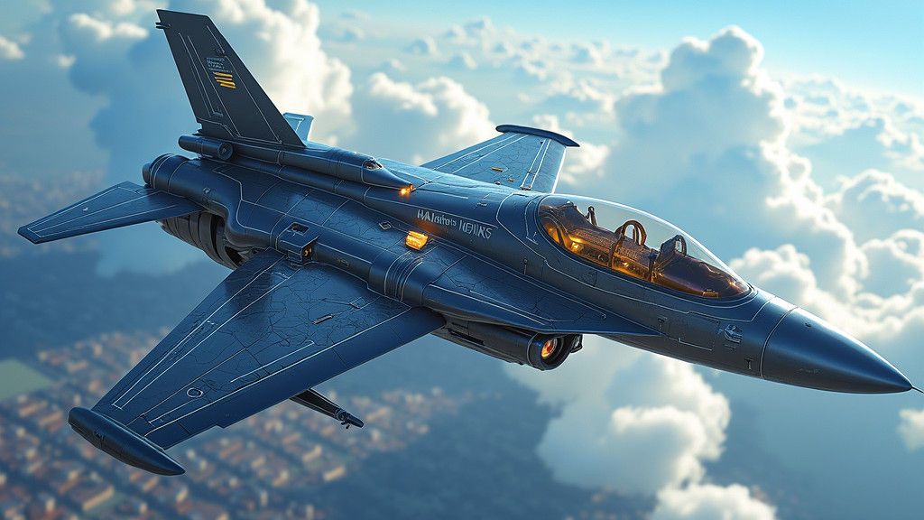 Futuristic Combat Aircraft Soaring Above Cityscape