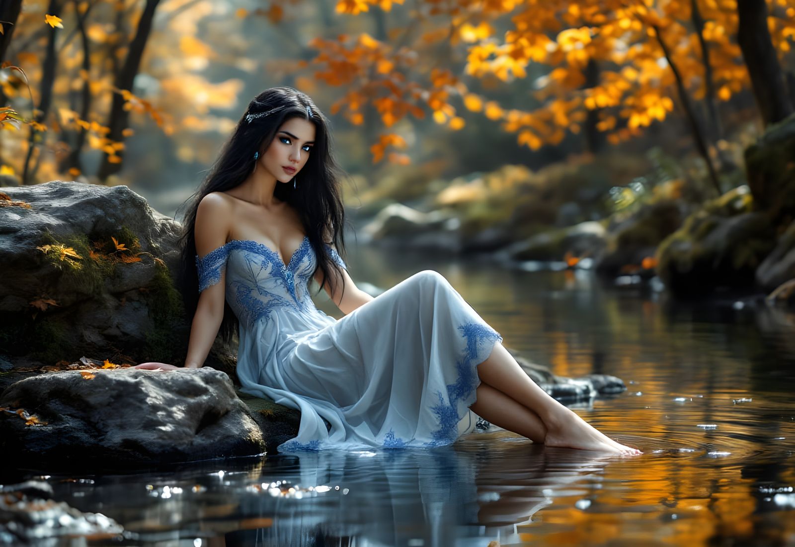 Norse Goddess in Autumn Landscape, Oil Painting