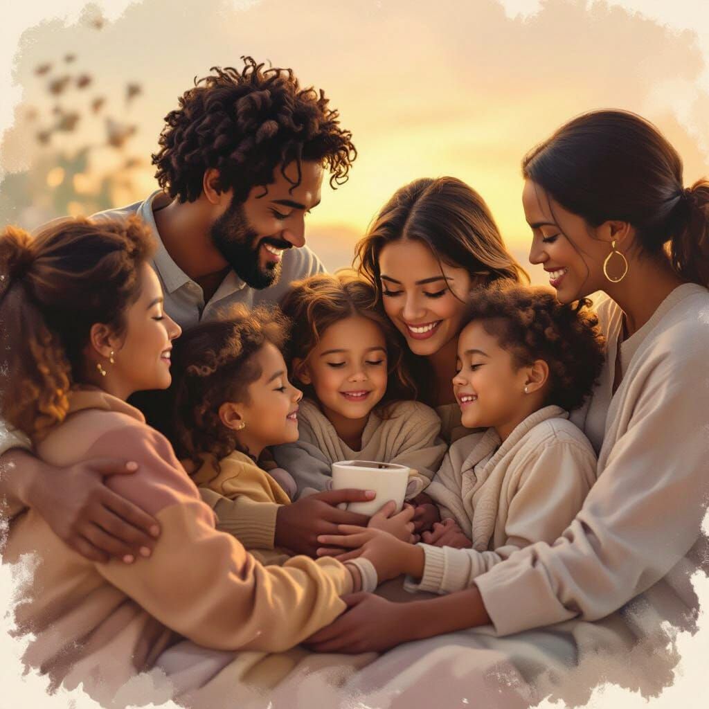 Diverse Acts of Kindness and Care in Golden Hour Light