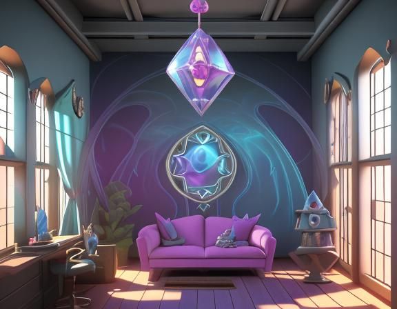 Cozy Whimsigothic Wizard Room in 3D Cartoon Style