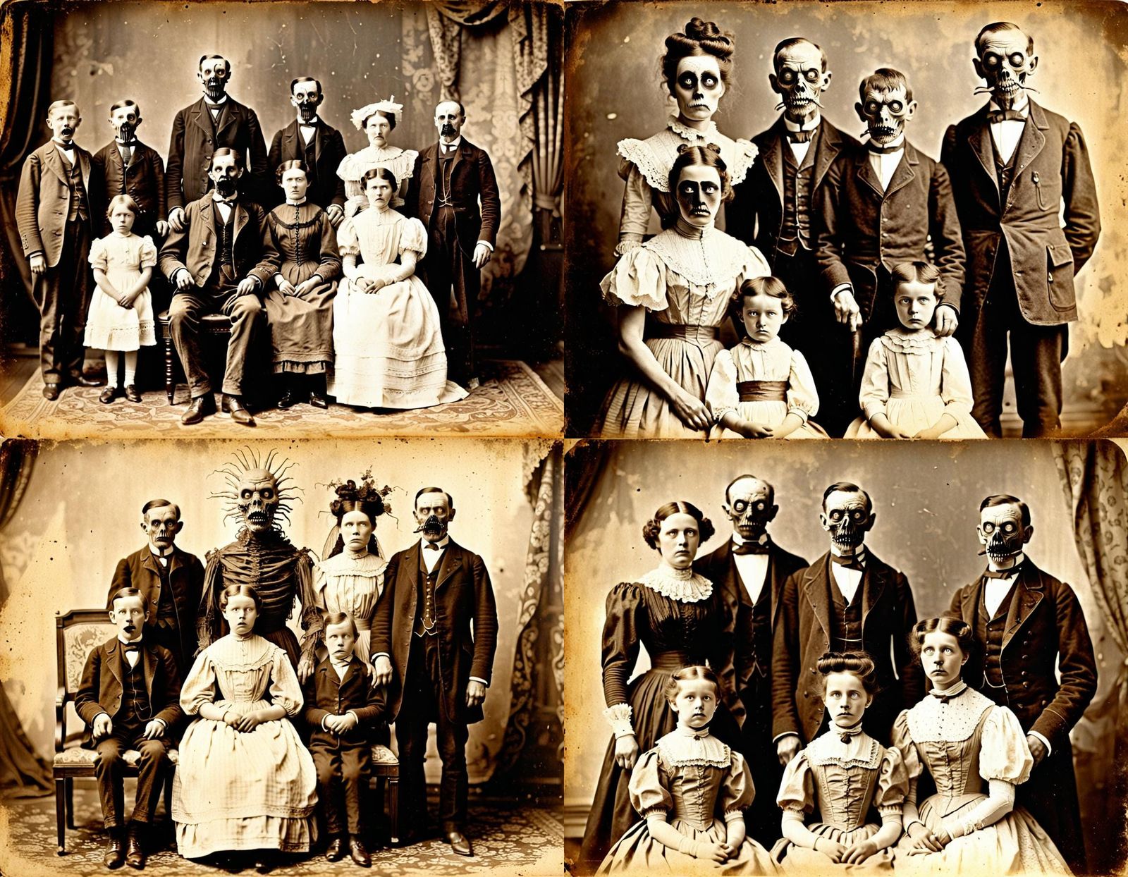 Bizarre Mutant Family in 1890s Sepia Photo