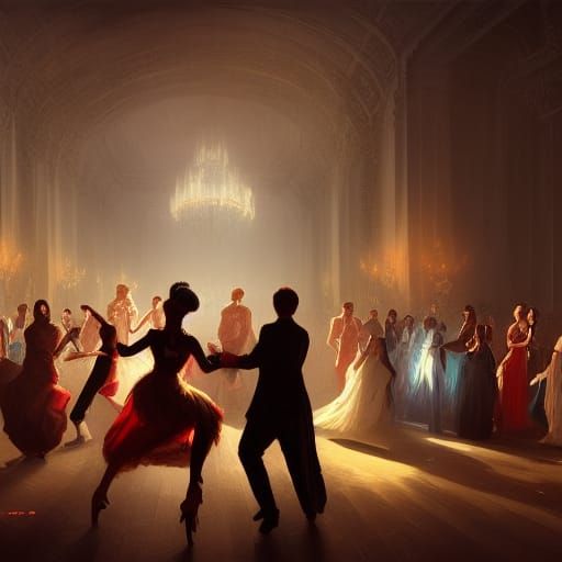 Royal Ball with Dancing Figures, Dark Fantasy Art